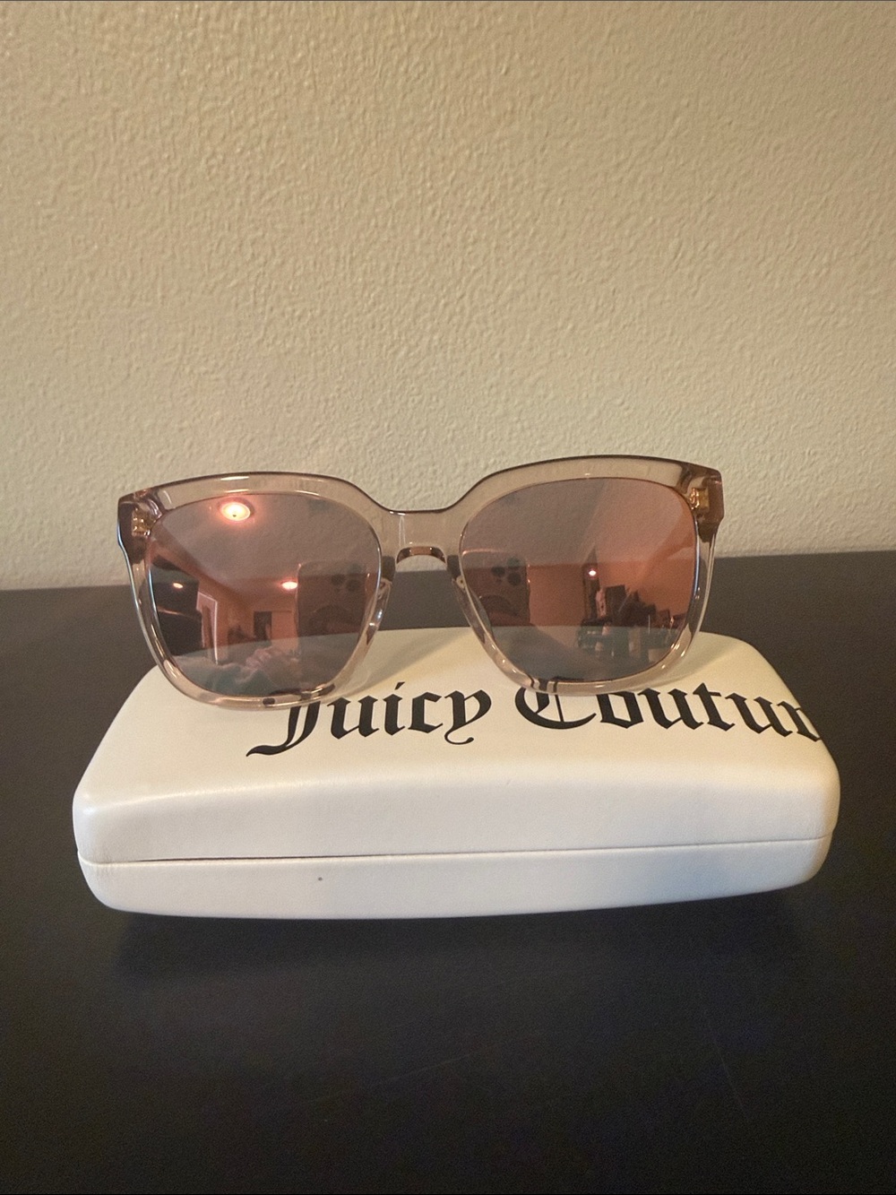Juicy Couture Clear Pink Frame Sunglasses with Rose Gradient Lenses
